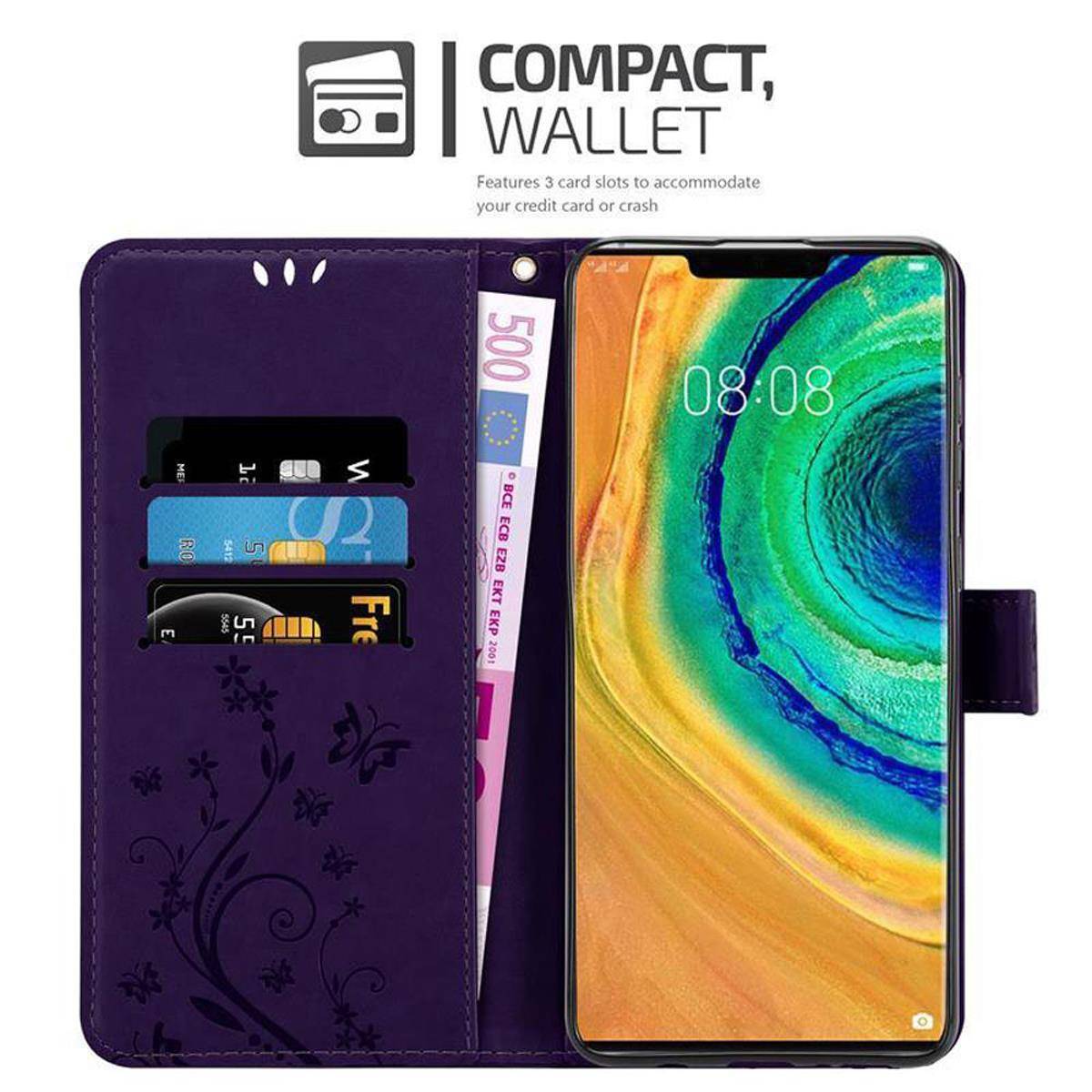 Cadorabo Hülle für Huawei MATE 30 PRO Schutz Hülle in Lila Schutzhülle Handy Hülle Etui Case Blumen Flower