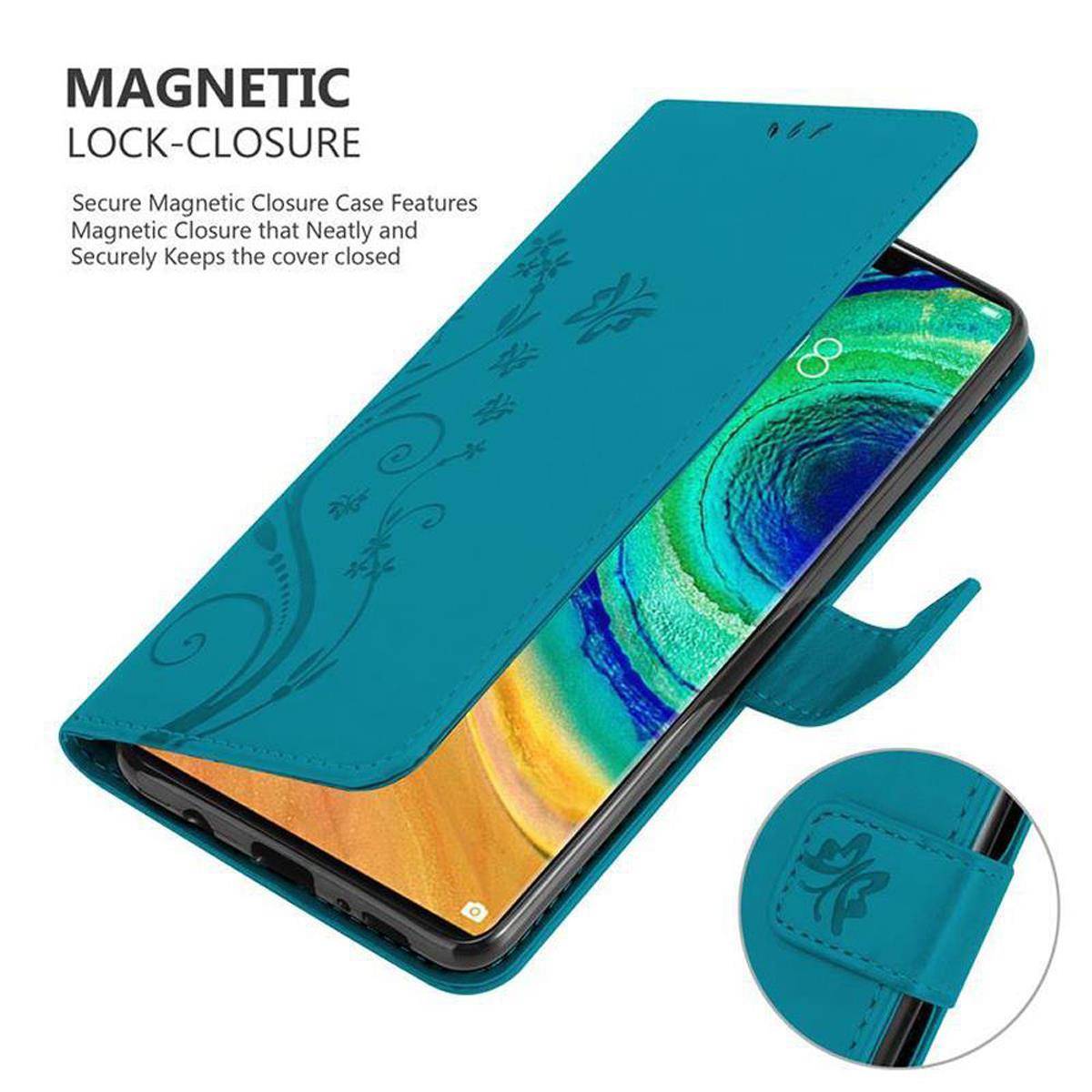 Cadorabo Hülle für Huawei MATE 30 PRO Schutz Hülle in Blau Schutzhülle Handy Hülle Etui Case Blumen Flower