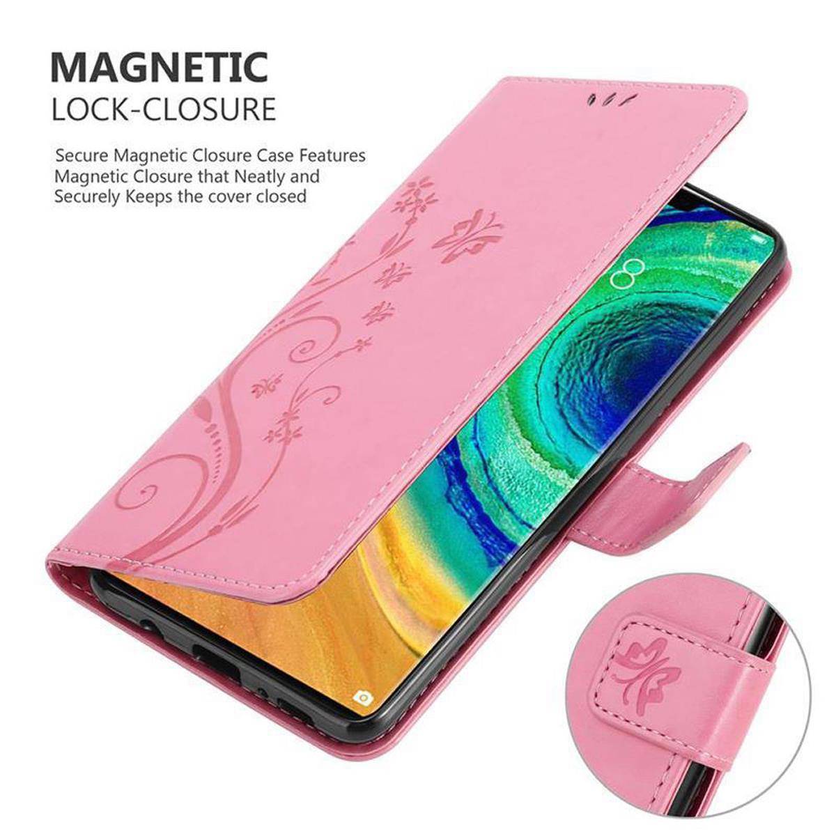 Cadorabo Hülle für Huawei MATE 30 PRO Schutz Hülle in Rosa Schutzhülle Handy Hülle Etui Case Blumen Flower