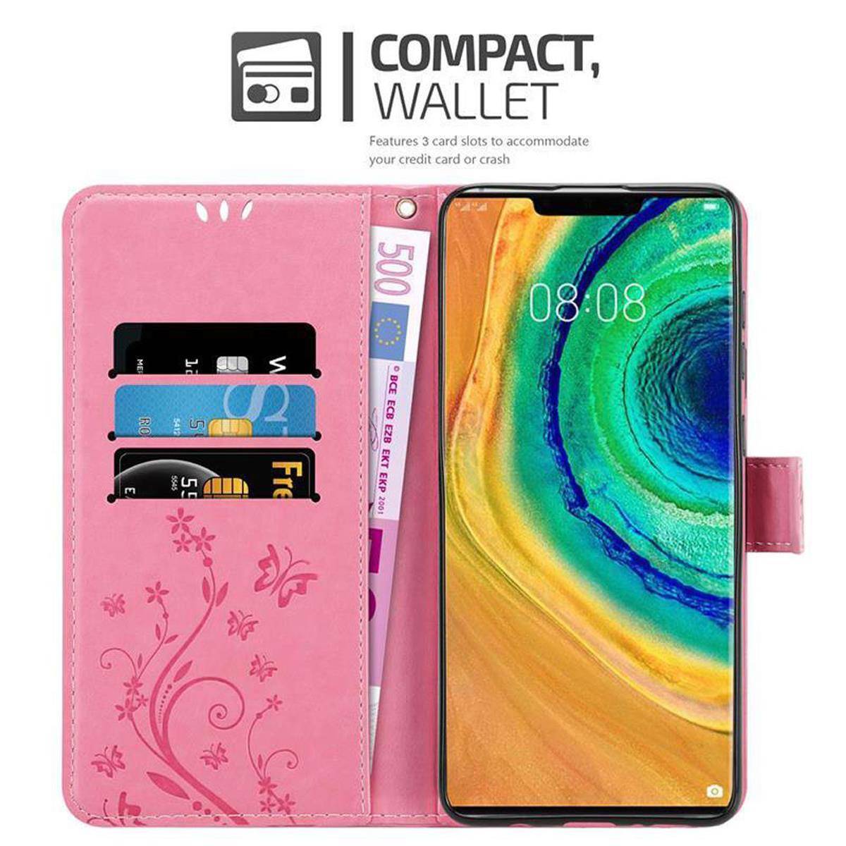 Cadorabo Hülle für Huawei MATE 30 PRO Schutz Hülle in Rosa Schutzhülle Handy Hülle Etui Case Blumen Flower