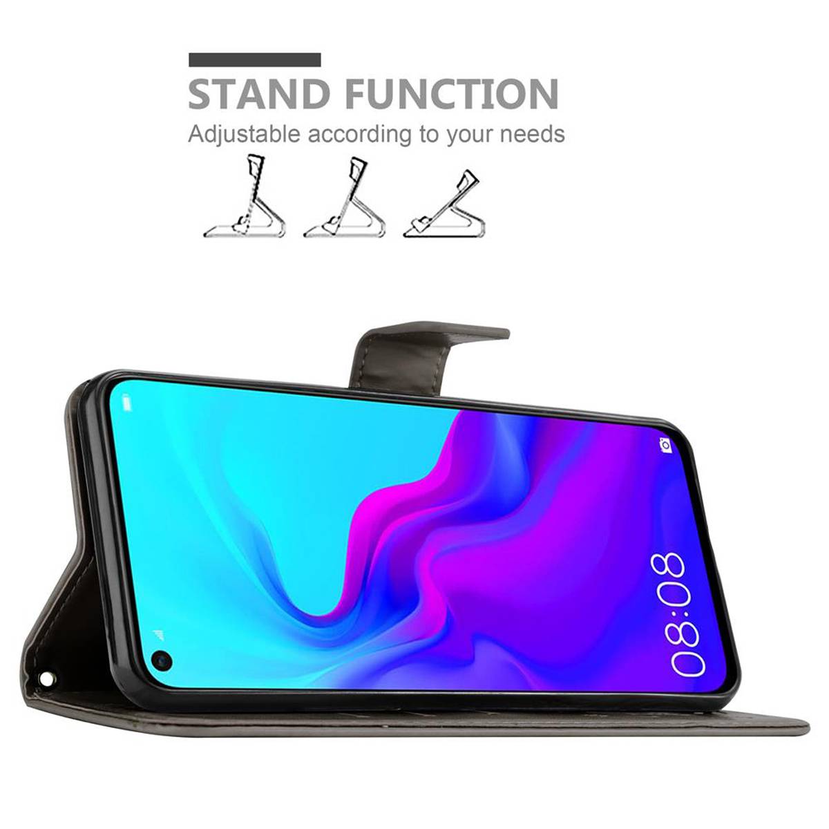 Cadorabo Hülle für Huawei NOVA 4 Schutz Hülle in Grau Schutzhülle Handy Hülle Etui Case Blumen Flower