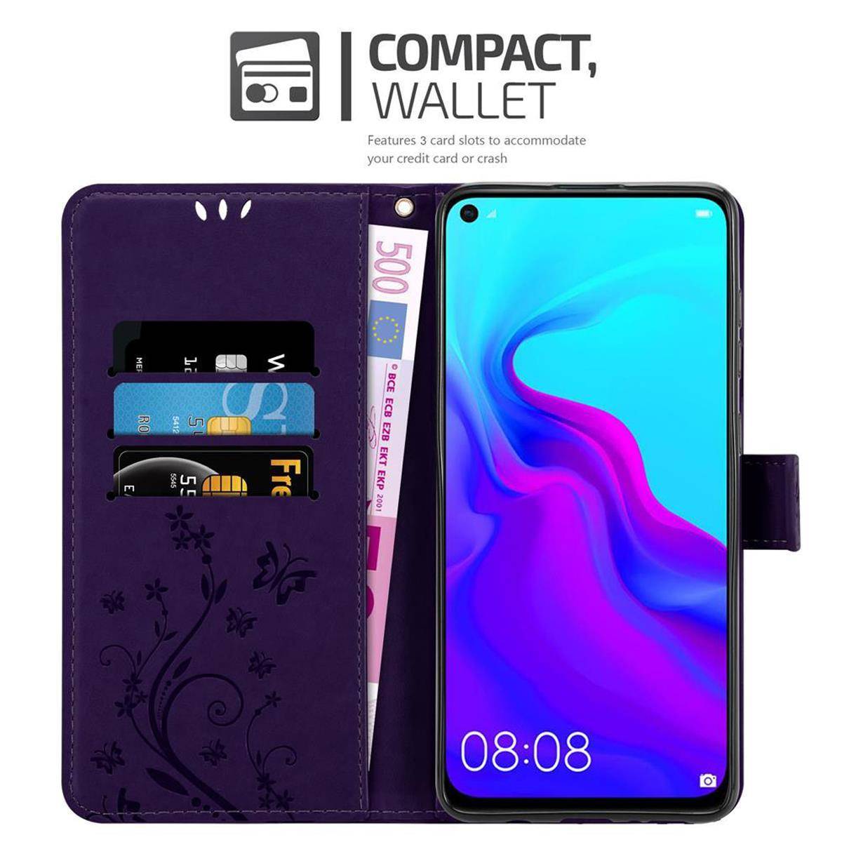 Cadorabo Hülle für Huawei NOVA 4 Schutz Hülle in Lila Schutzhülle Handy Hülle Etui Case Blumen Flower