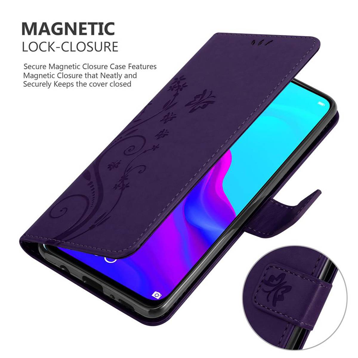 Cadorabo Hülle für Huawei NOVA 4 Schutz Hülle in Lila Schutzhülle Handy Hülle Etui Case Blumen Flower