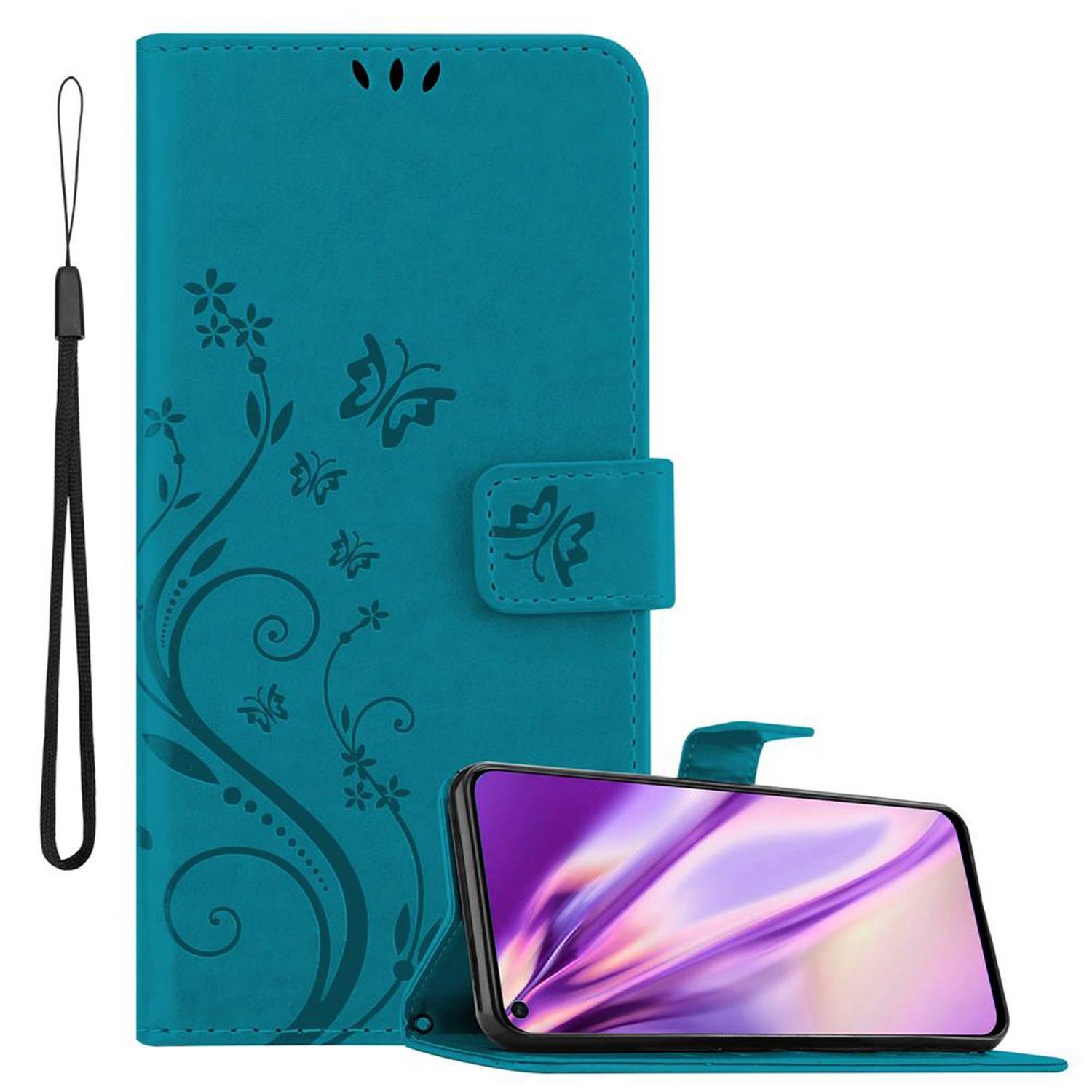 Cadorabo Hülle für Huawei NOVA 4 Schutz Hülle in Blau Schutzhülle Handy Hülle Etui Case Blumen Flower