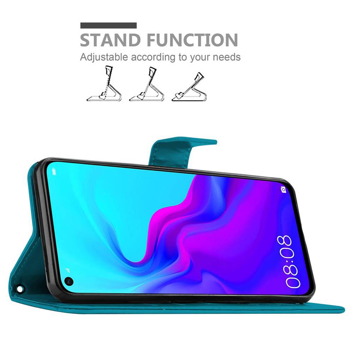 Cadorabo Hülle für Huawei NOVA 4 Schutz Hülle in Blau Schutzhülle Handy Hülle Etui Case Blumen Flower