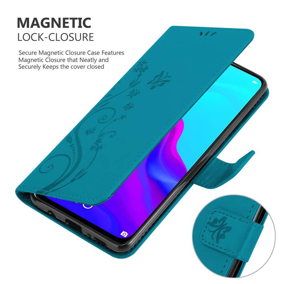 Cadorabo Hülle für Huawei NOVA 4 Schutz Hülle in Blau Schutzhülle Handy Hülle Etui Case Blumen Flower