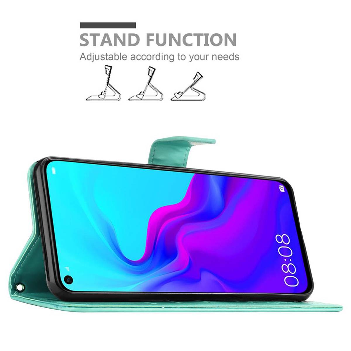 Cadorabo Hülle für Huawei NOVA 4 Schutz Hülle in Türkis Schutzhülle Handy Hülle Etui Case Blumen Flower