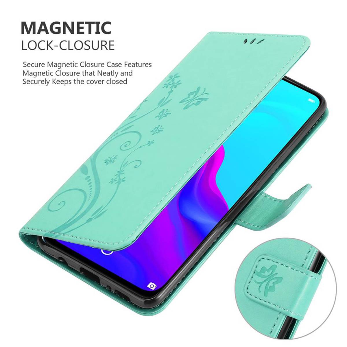 Cadorabo Hülle für Huawei NOVA 4 Schutz Hülle in Türkis Schutzhülle Handy Hülle Etui Case Blumen Flower