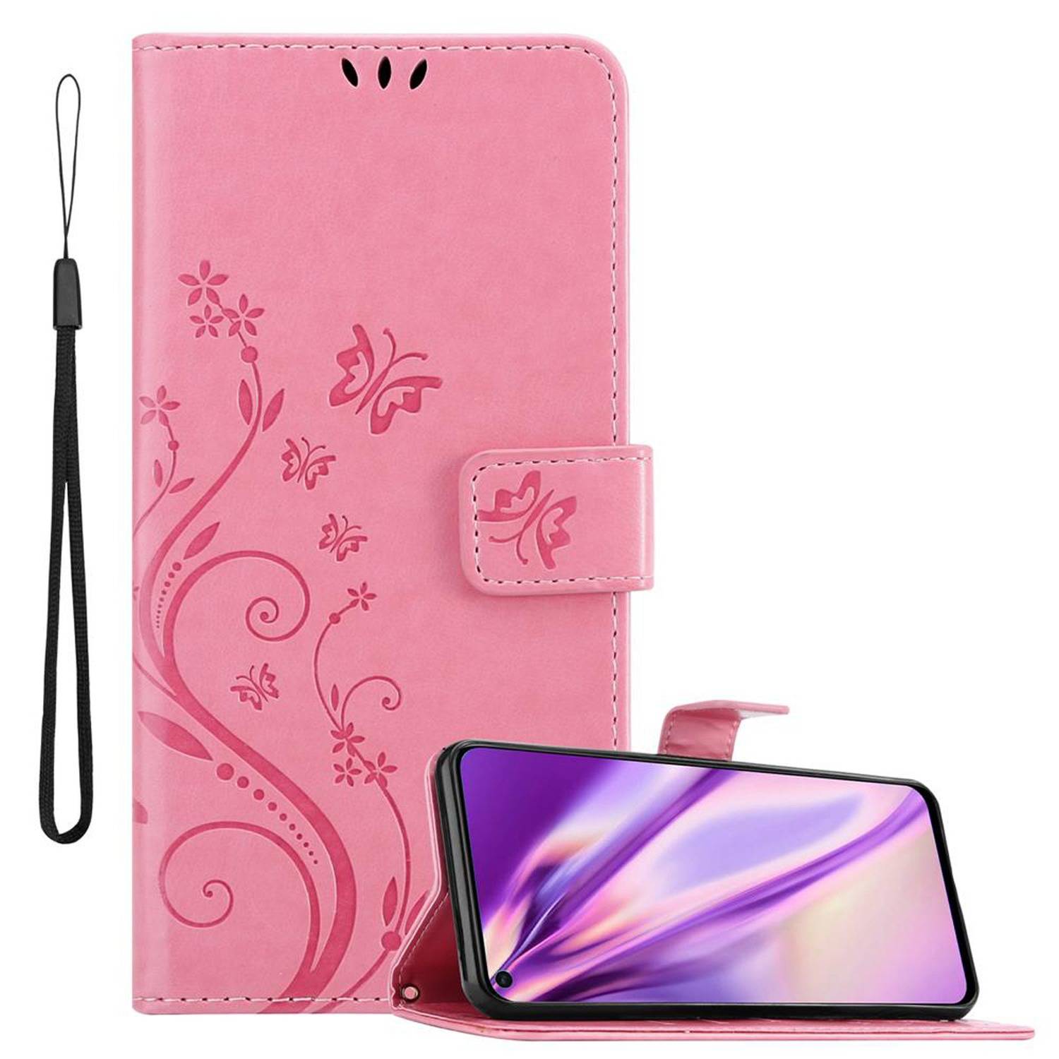 Cadorabo Hülle für Huawei NOVA 4 Schutz Hülle in Rosa Schutzhülle Handy Hülle Etui Case Blumen Flower