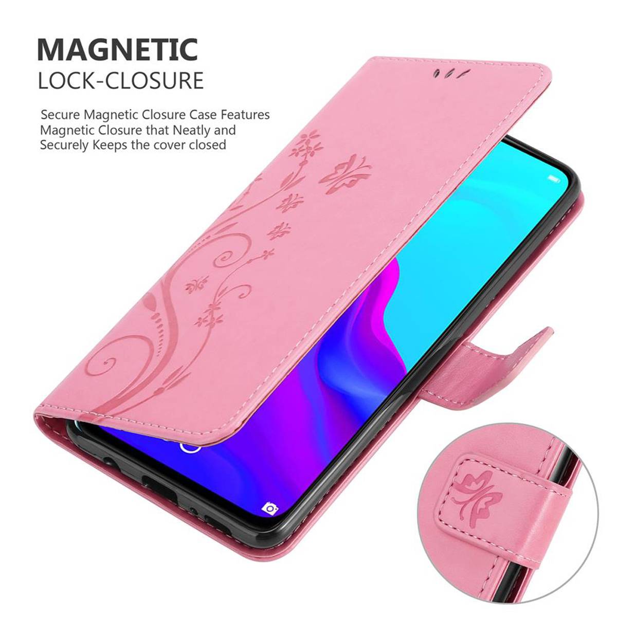 Cadorabo Hülle für Huawei NOVA 4 Schutz Hülle in Rosa Schutzhülle Handy Hülle Etui Case Blumen Flower