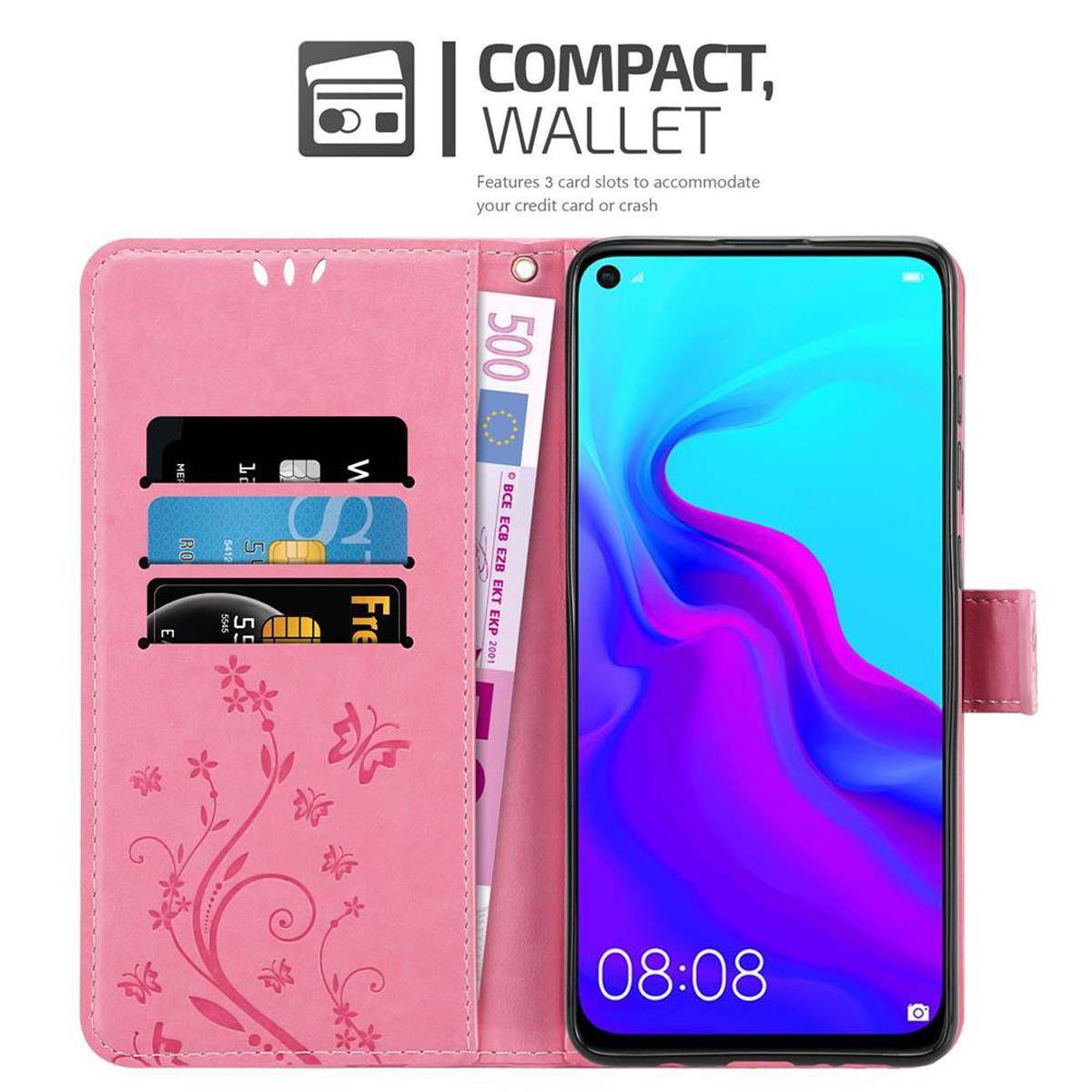 Cadorabo Hülle für Huawei NOVA 4 Schutz Hülle in Rosa Schutzhülle Handy Hülle Etui Case Blumen Flower
