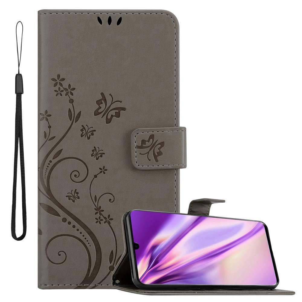 Cadorabo Hülle für Huawei P30 Schutz Hülle in Grau Schutzhülle Handy Hülle Etui Case Blumen Flower