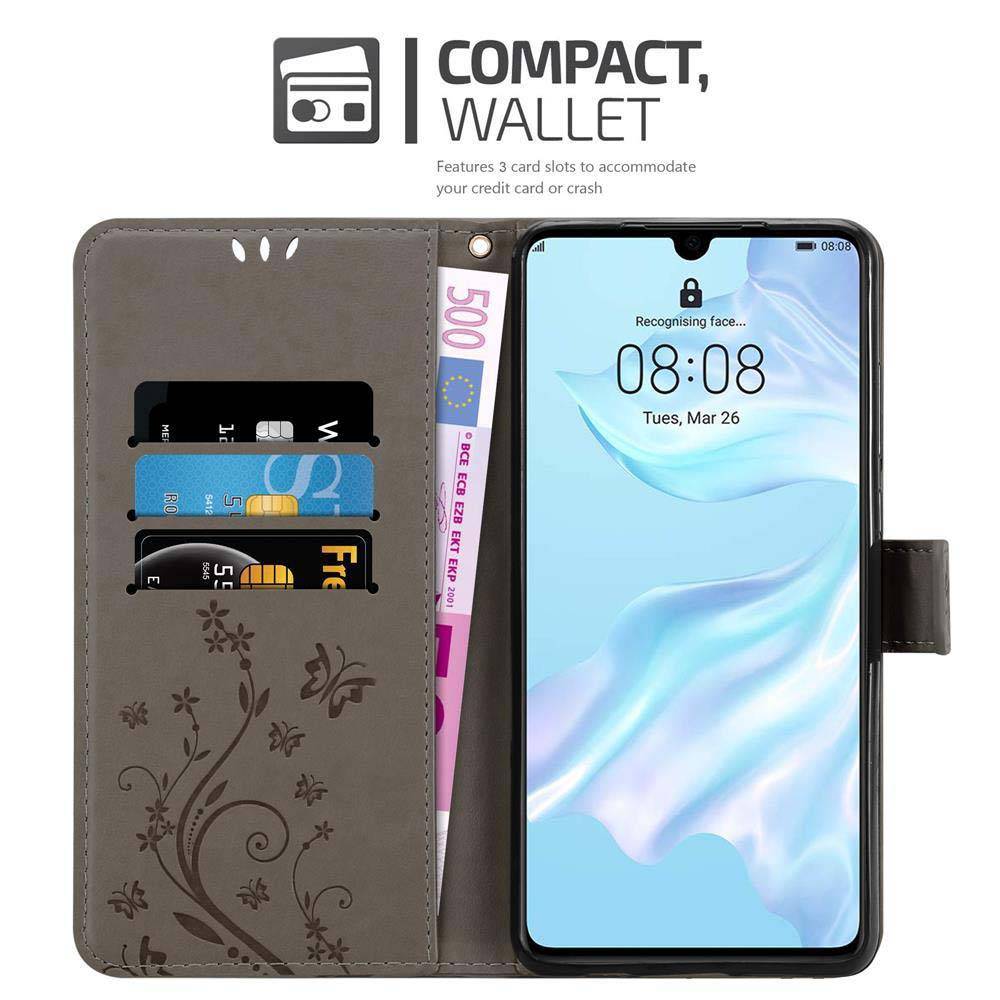 Cadorabo Hülle für Huawei P30 Schutz Hülle in Grau Schutzhülle Handy Hülle Etui Case Blumen Flower