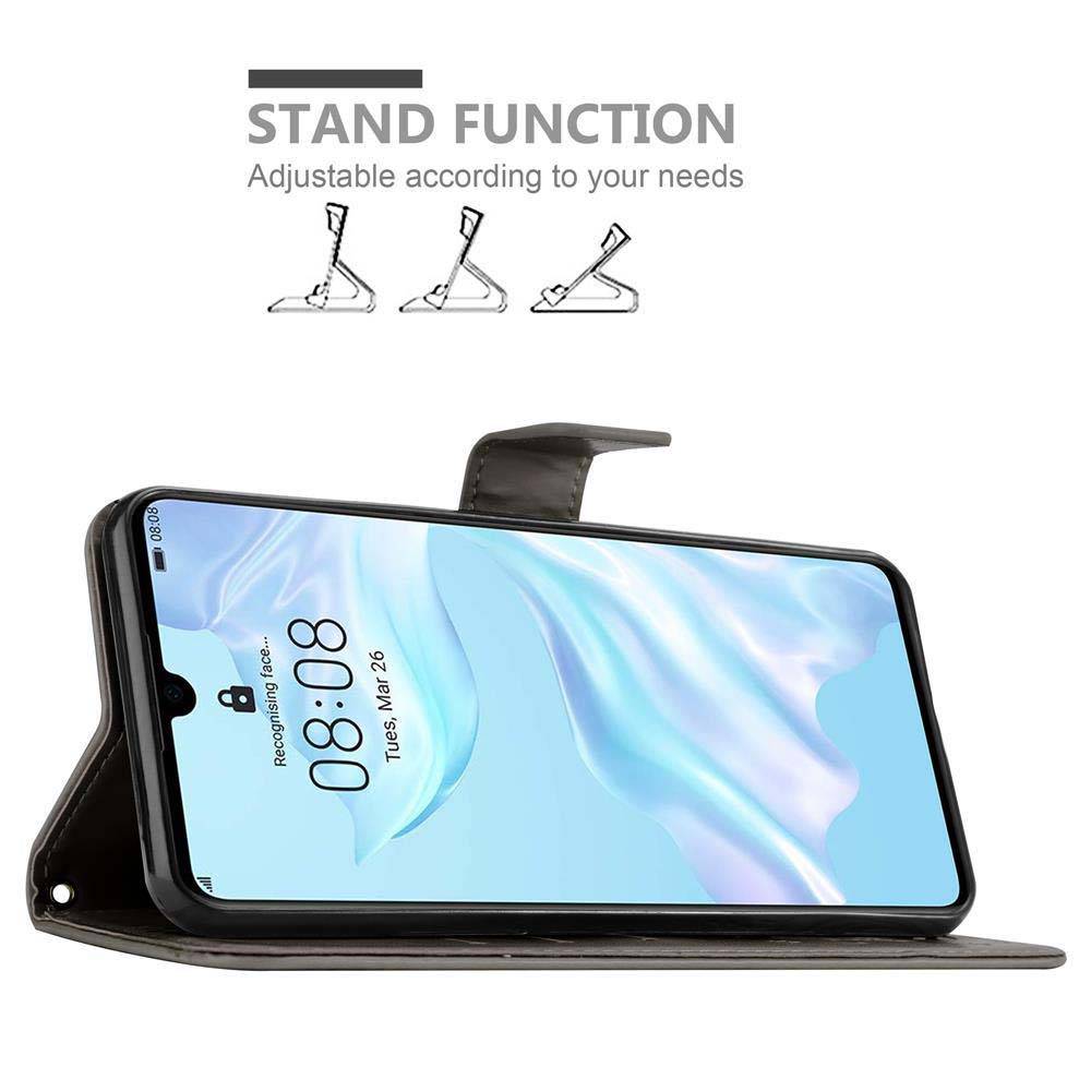 Cadorabo Hülle für Huawei P30 Schutz Hülle in Grau Schutzhülle Handy Hülle Etui Case Blumen Flower