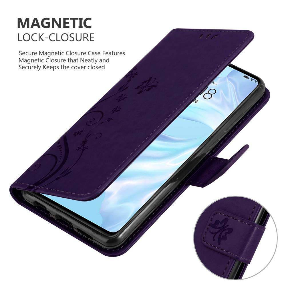 Cadorabo Hülle für Huawei P30 Schutz Hülle in Lila Schutzhülle Handy Hülle Etui Case Blumen Flower