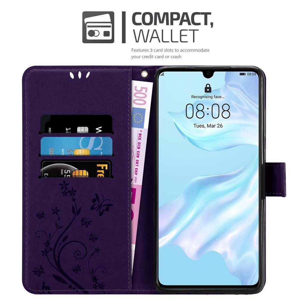 Cadorabo Hülle für Huawei P30 Schutz Hülle in Lila Schutzhülle Handy Hülle Etui Case Blumen Flower