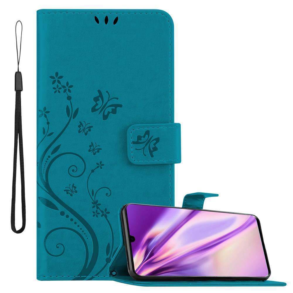 Cadorabo Hülle für Huawei P30 Schutz Hülle in Blau Schutzhülle Handy Hülle Etui Case Blumen Flower