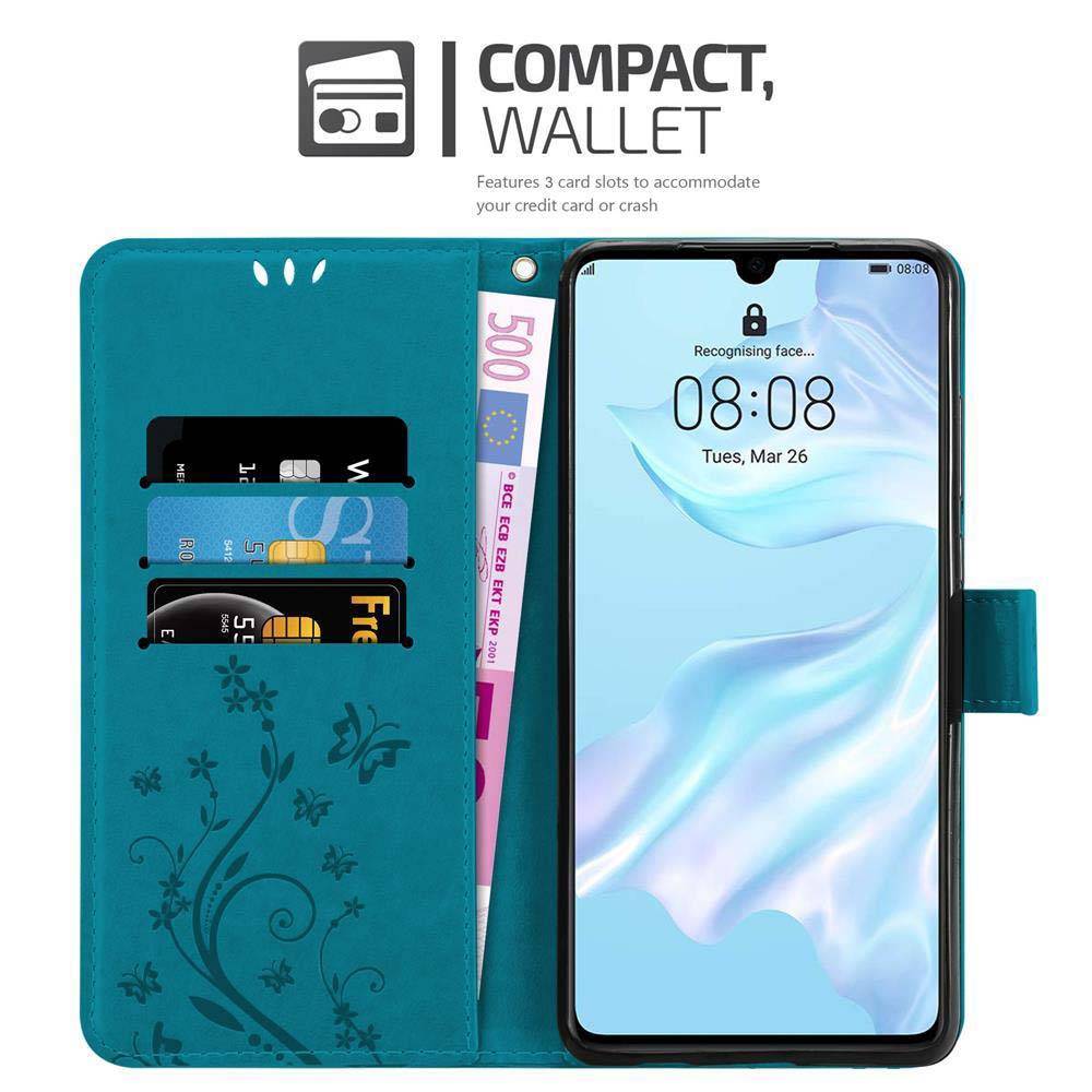Cadorabo Hülle für Huawei P30 Schutz Hülle in Blau Schutzhülle Handy Hülle Etui Case Blumen Flower