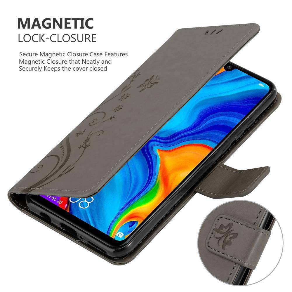 Cadorabo Hülle für Huawei P30 LITE Schutz Hülle in Grau Schutzhülle Handy Hülle Etui Case Blumen Flower