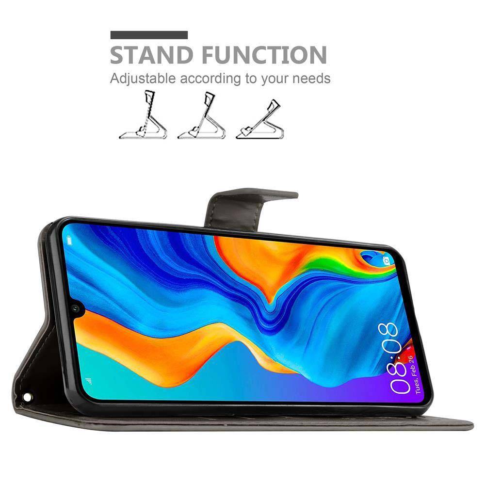 Cadorabo Hülle für Huawei P30 LITE Schutz Hülle in Grau Schutzhülle Handy Hülle Etui Case Blumen Flower