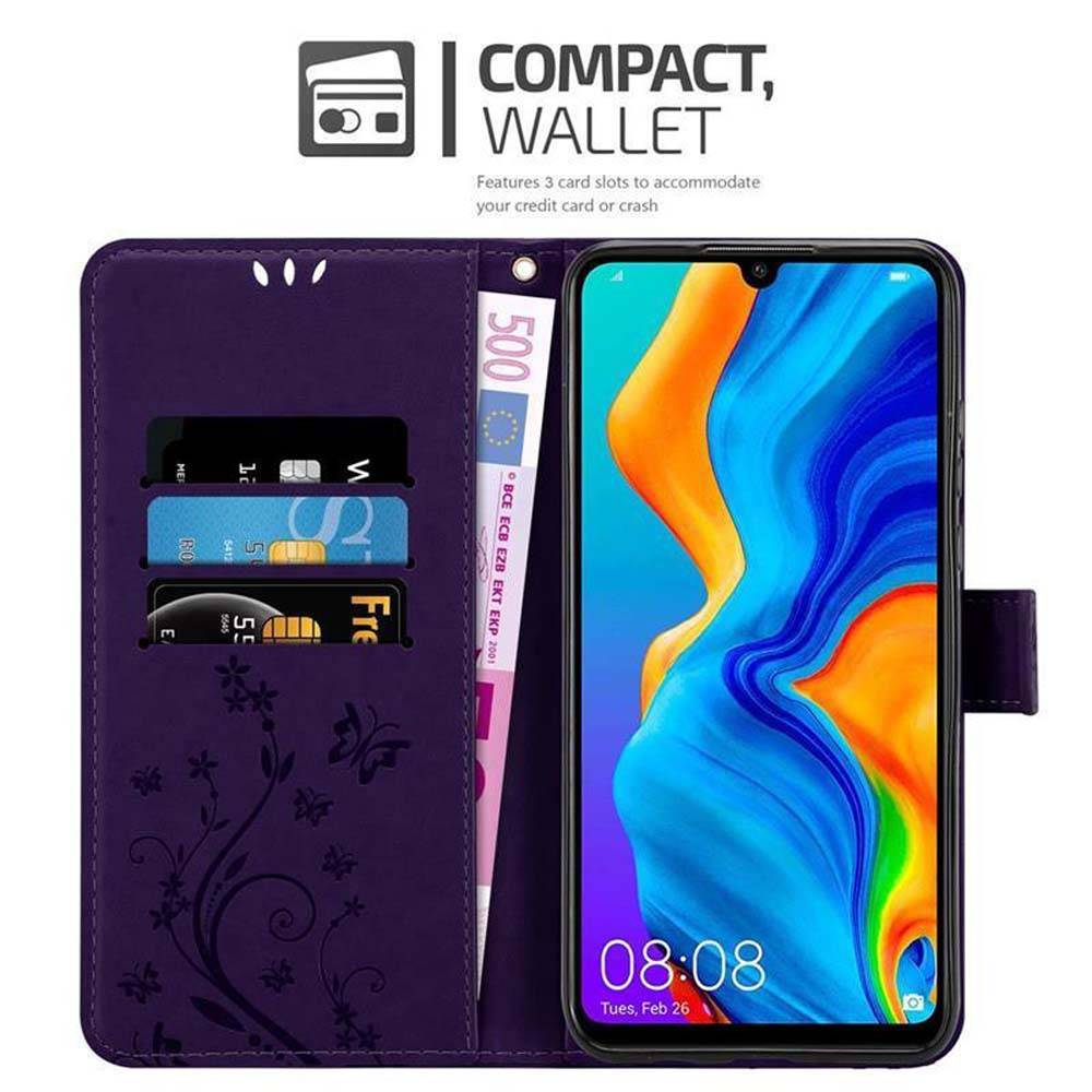 Cadorabo Hülle für Huawei P30 LITE Schutz Hülle in Lila Schutzhülle Handy Hülle Etui Case Blumen Flower