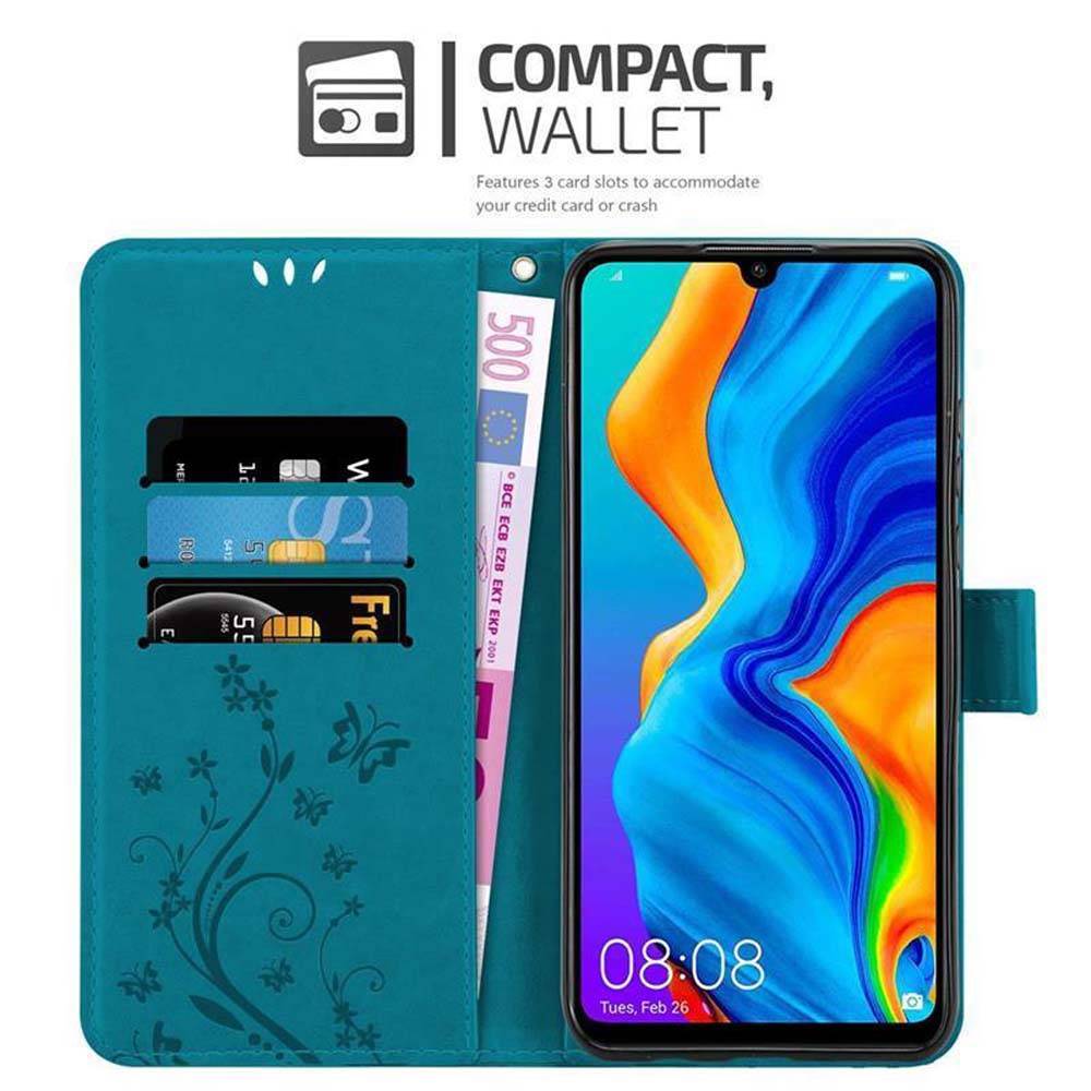 Cadorabo Hülle für Huawei P30 LITE Schutz Hülle in Blau Schutzhülle Handy Hülle Etui Case Blumen Flower