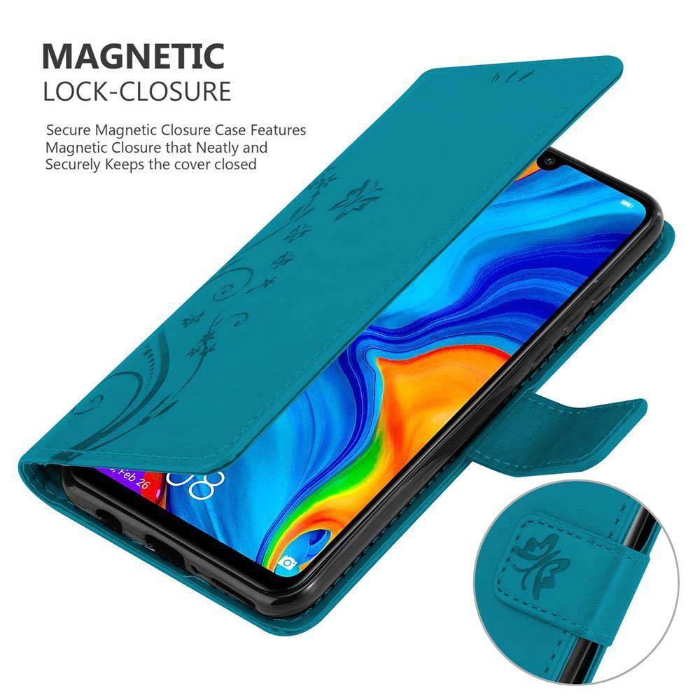 Cadorabo Hülle für Huawei P30 LITE Schutz Hülle in Blau Schutzhülle Handy Hülle Etui Case Blumen Flower