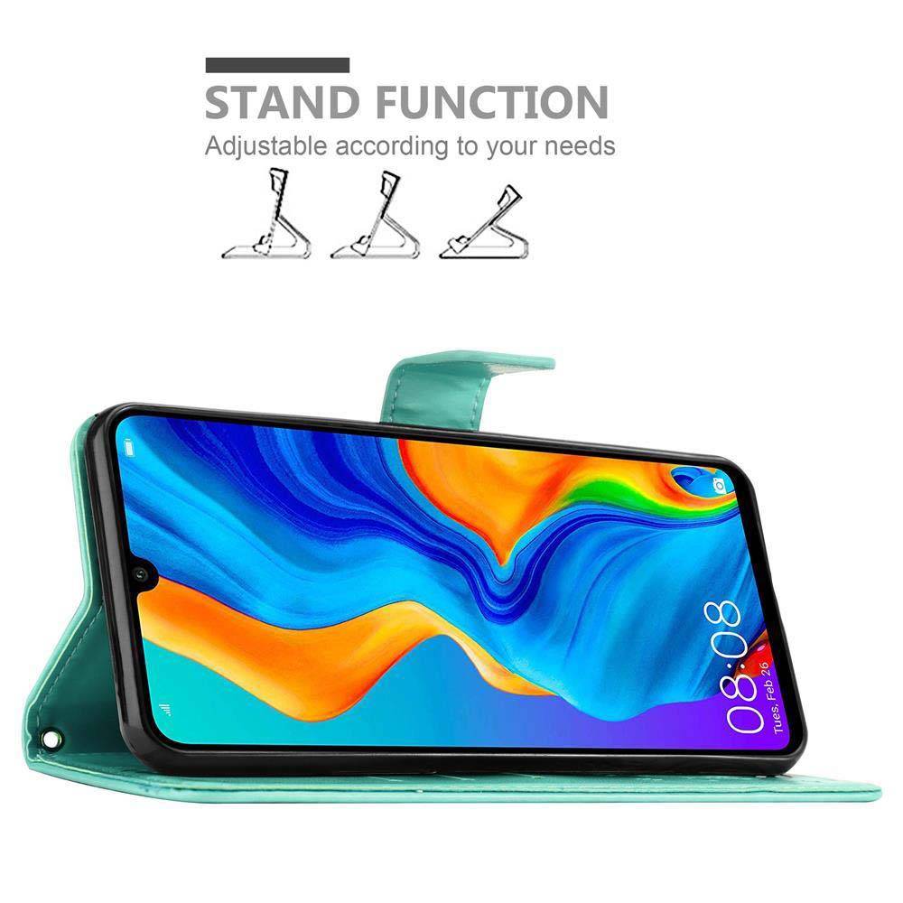 Cadorabo Hülle für Huawei P30 LITE Schutz Hülle in Türkis Schutzhülle Handy Hülle Etui Case Blumen Flower