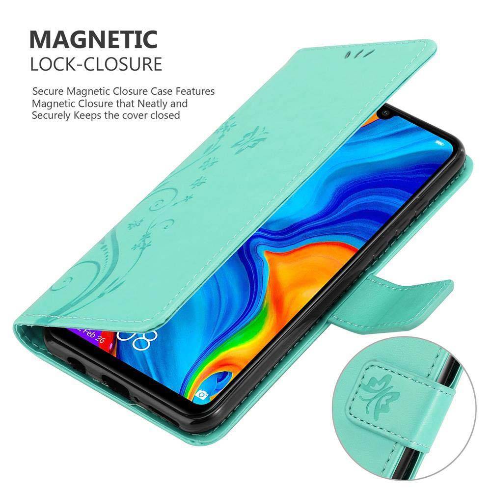 Cadorabo Hülle für Huawei P30 LITE Schutz Hülle in Türkis Schutzhülle Handy Hülle Etui Case Blumen Flower