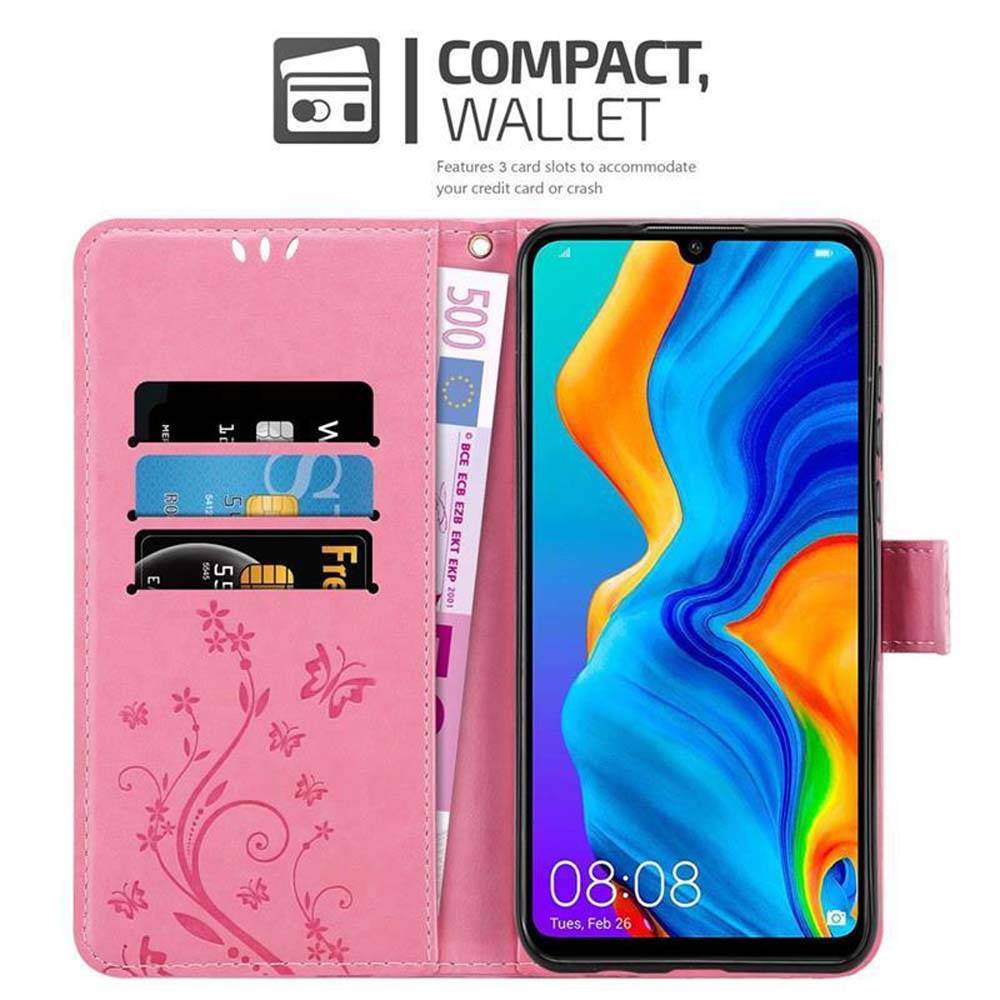 Cadorabo Hülle für Huawei P30 LITE Schutz Hülle in Rosa Schutzhülle Handy Hülle Etui Case Blumen Flower