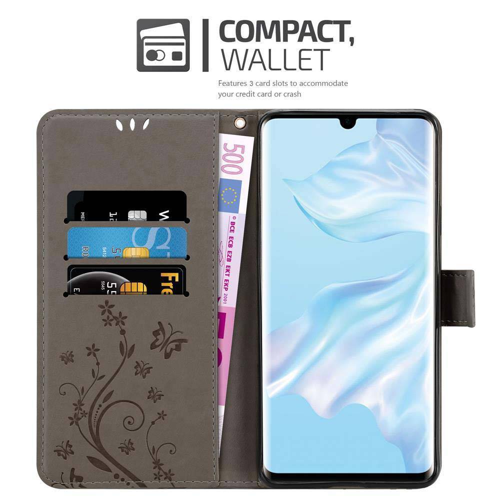 Cadorabo Hülle für Huawei P30 PRO Schutz Hülle in Grau Schutzhülle Handy Hülle Etui Case Blumen Flower