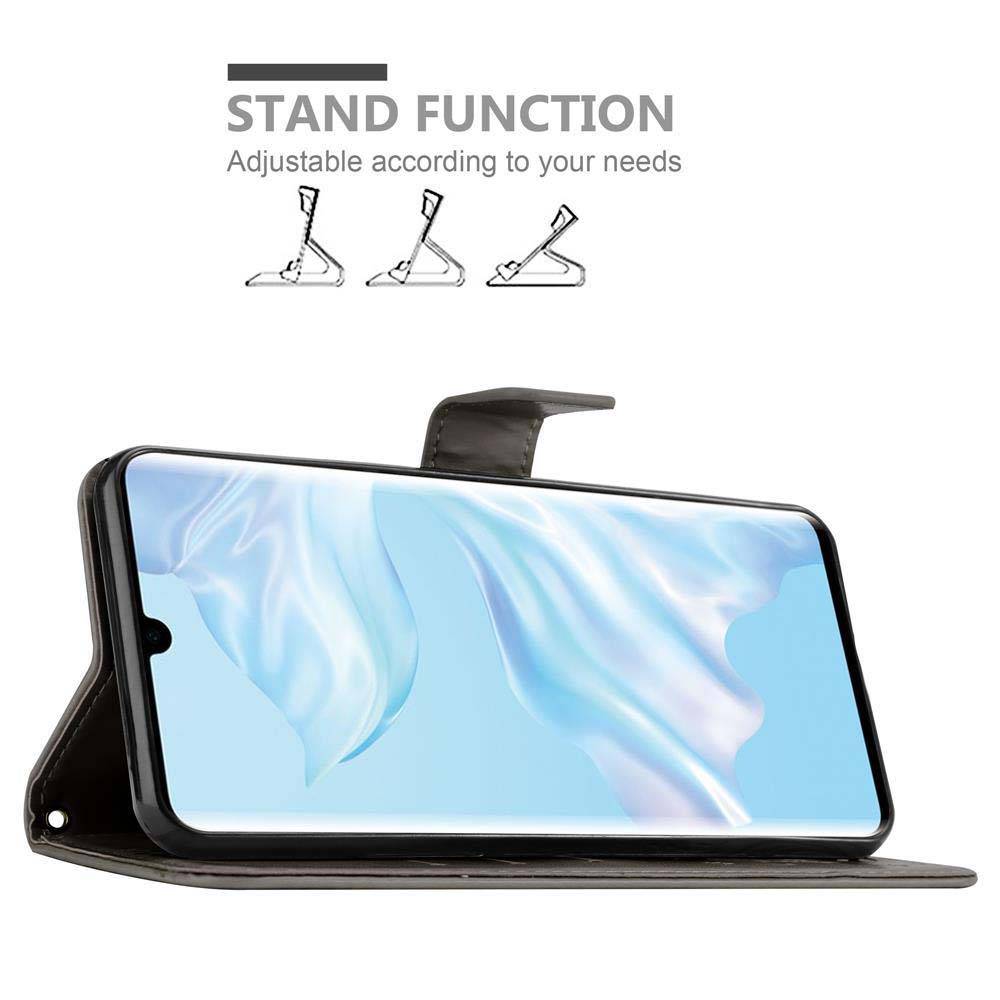 Cadorabo Hülle für Huawei P30 PRO Schutz Hülle in Grau Schutzhülle Handy Hülle Etui Case Blumen Flower