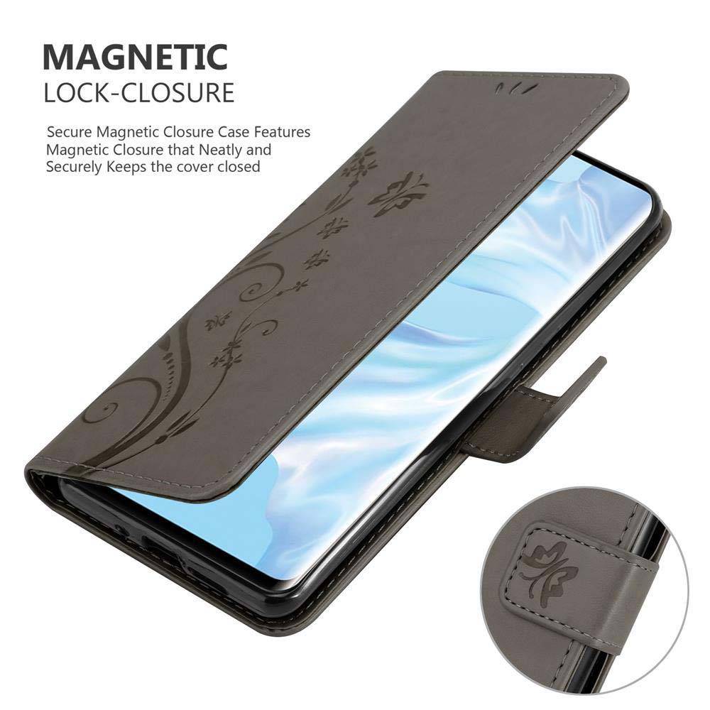 Cadorabo Hülle für Huawei P30 PRO Schutz Hülle in Grau Schutzhülle Handy Hülle Etui Case Blumen Flower