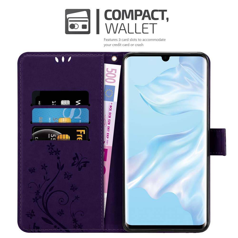 Cadorabo Hülle für Huawei P30 PRO Schutz Hülle in Lila Schutzhülle Handy Hülle Etui Case Blumen Flower