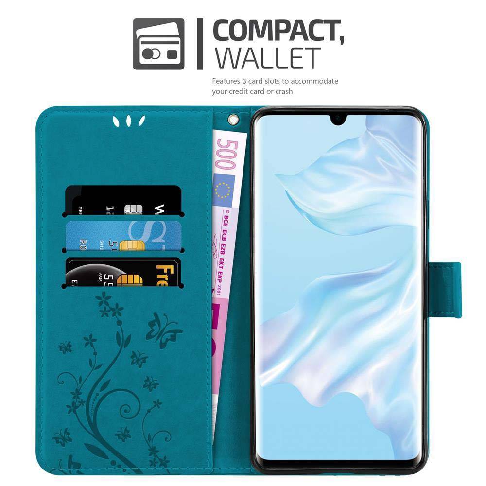 Cadorabo Hülle für Huawei P30 PRO Schutz Hülle in Blau Schutzhülle Handy Hülle Etui Case Blumen Flower