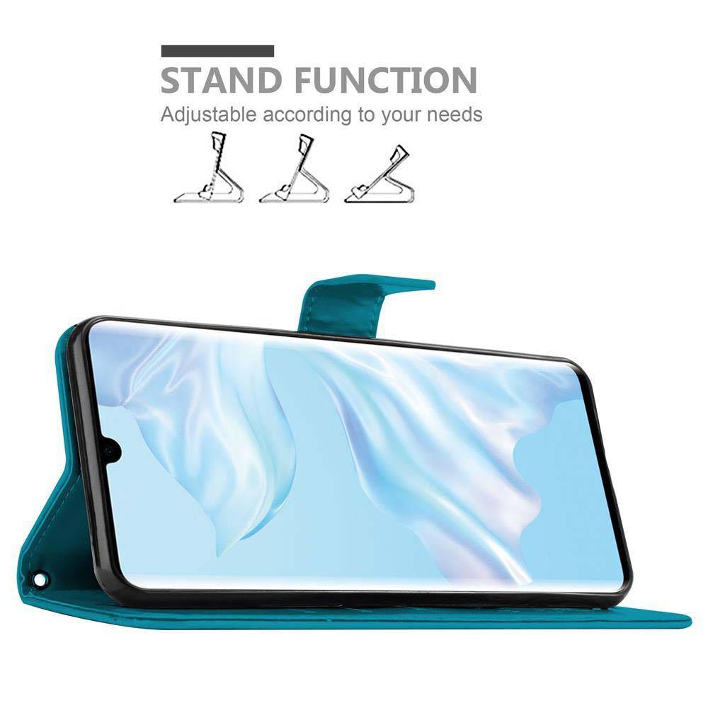 Cadorabo Hülle für Huawei P30 PRO Schutz Hülle in Blau Schutzhülle Handy Hülle Etui Case Blumen Flower