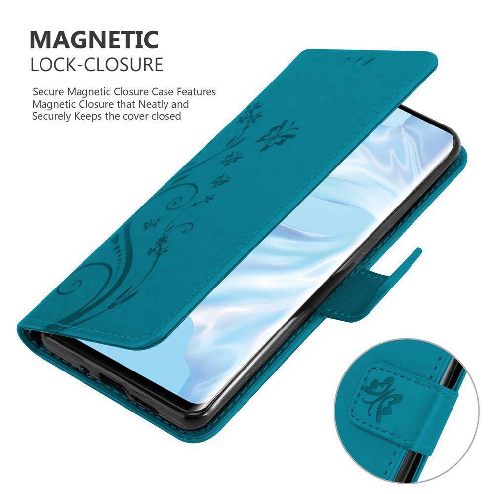 Cadorabo Hülle für Huawei P30 PRO Schutz Hülle in Blau Schutzhülle Handy Hülle Etui Case Blumen Flower
