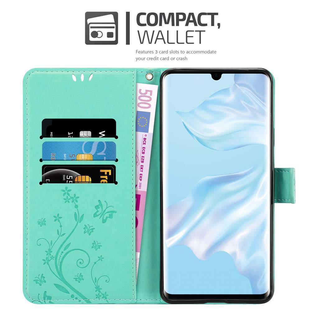 Cadorabo Hülle für Huawei P30 PRO Schutz Hülle in Türkis Schutzhülle Handy Hülle Etui Case Blumen Flower