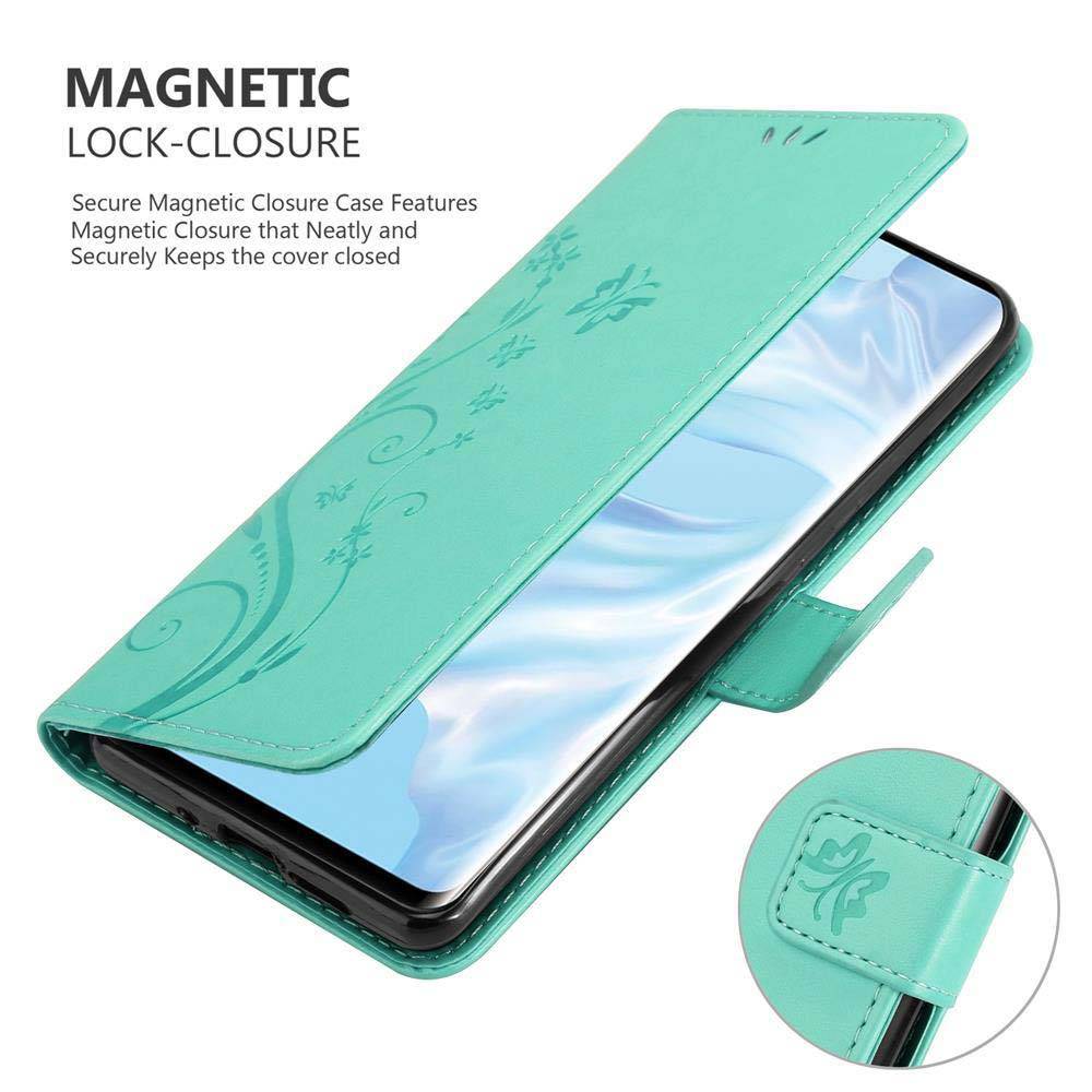 Cadorabo Hülle für Huawei P30 PRO Schutz Hülle in Türkis Schutzhülle Handy Hülle Etui Case Blumen Flower