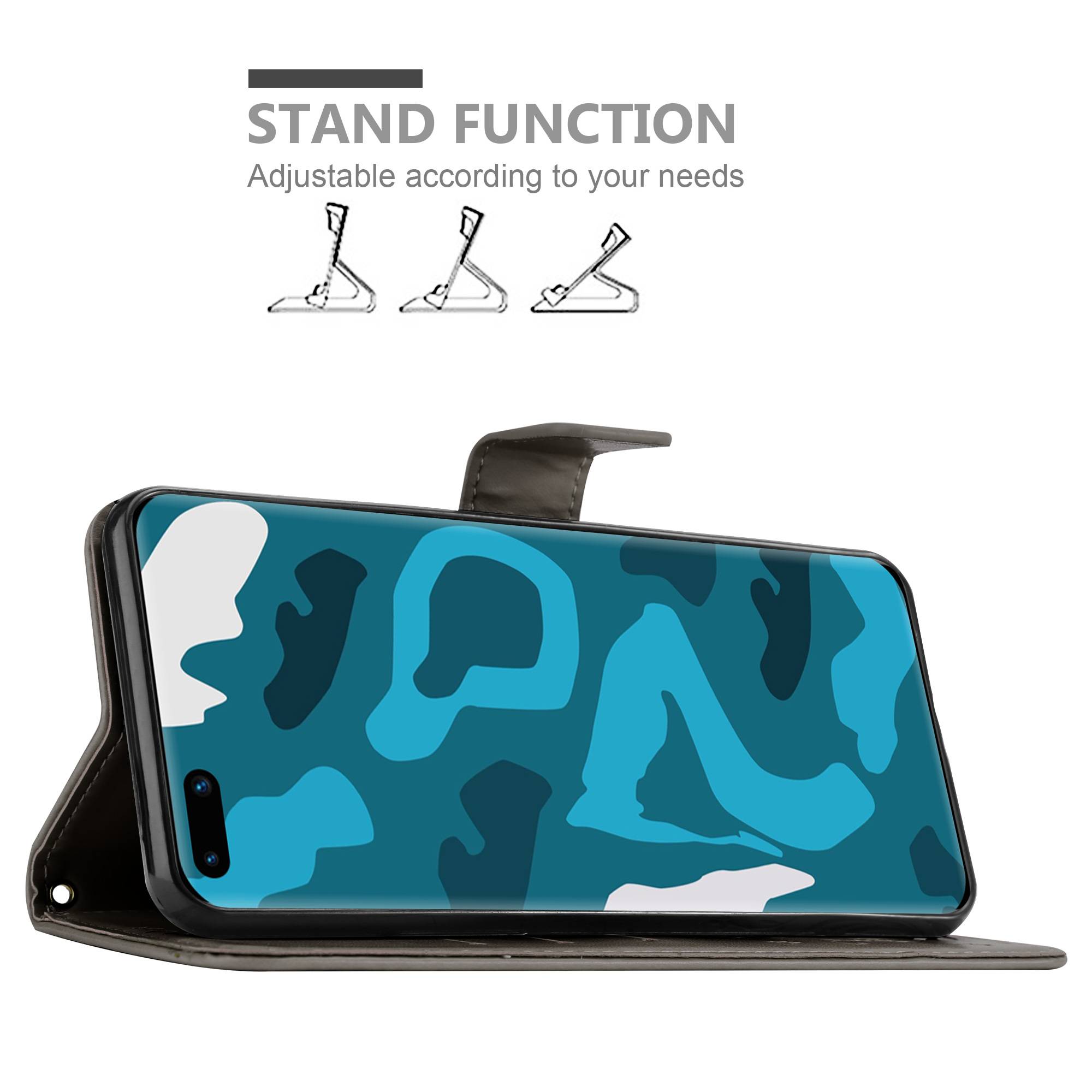 Cadorabo Hülle für Huawei P40 Schutz Hülle in Grau Schutzhülle Handy Hülle Etui Case Blumen Flower