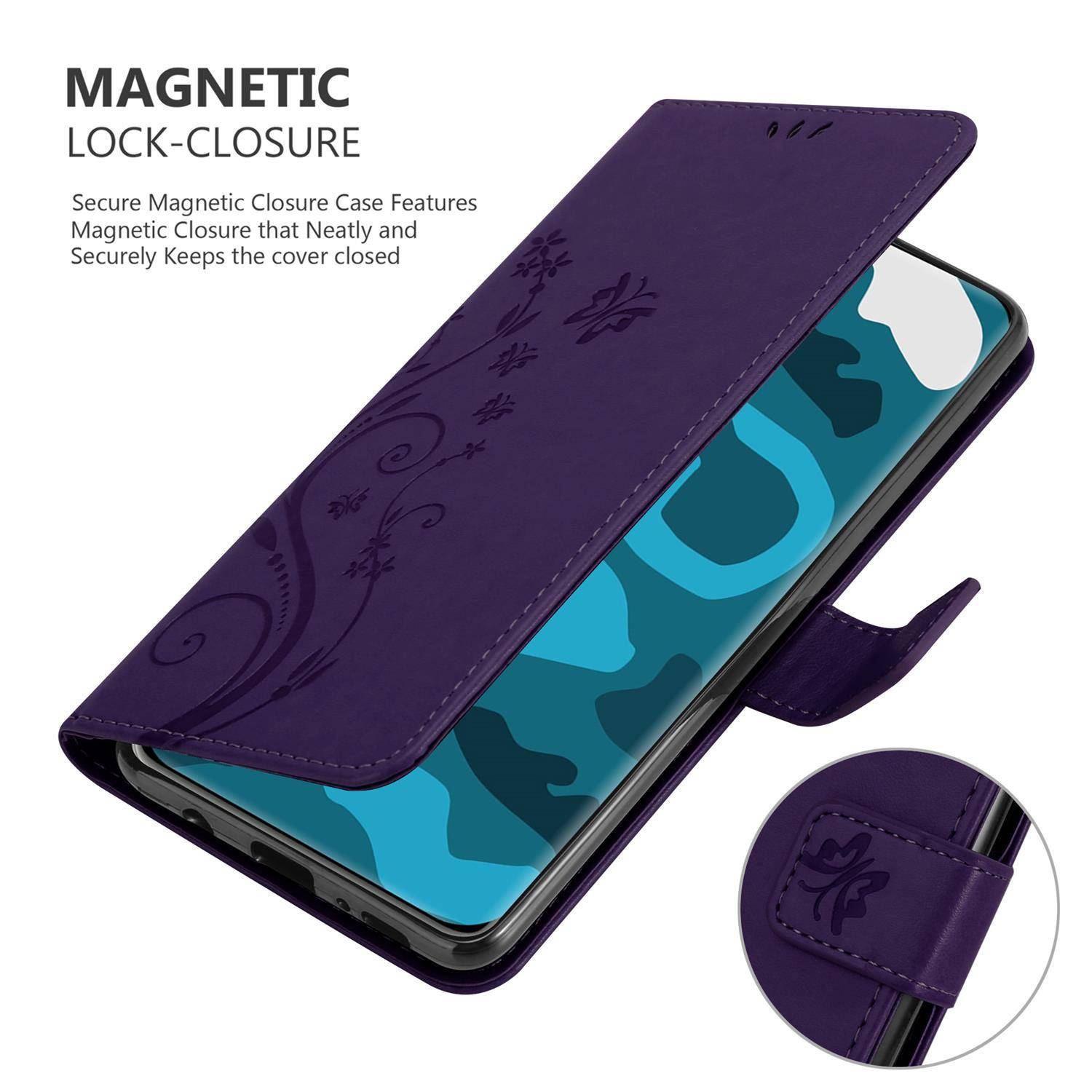 Cadorabo Hülle für Huawei P40 Schutz Hülle in Lila Schutzhülle Handy Hülle Etui Case Blumen Flower