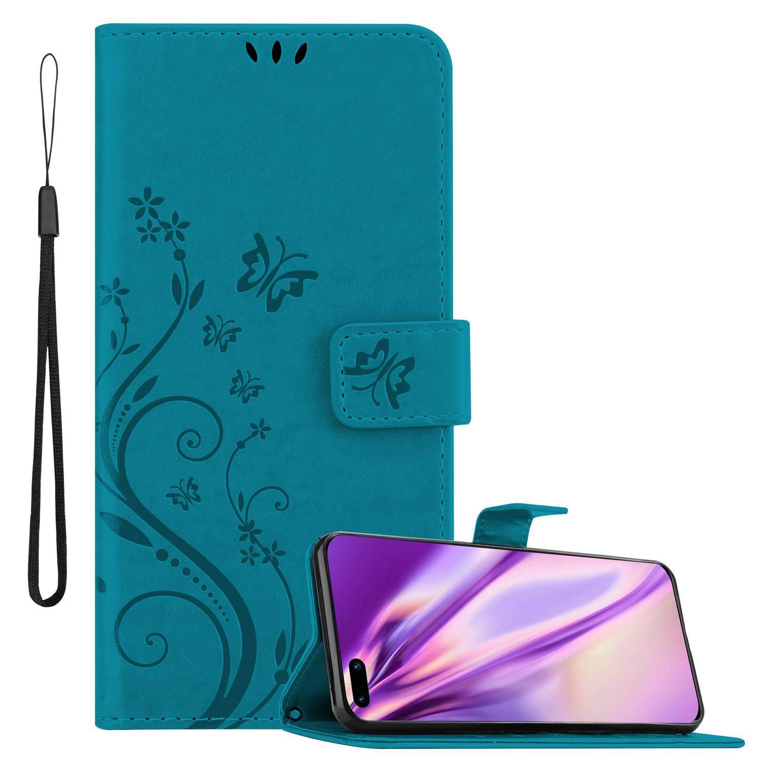Cadorabo Hülle für Huawei P40 Schutz Hülle in Blau Schutzhülle Handy Hülle Etui Case Blumen Flower