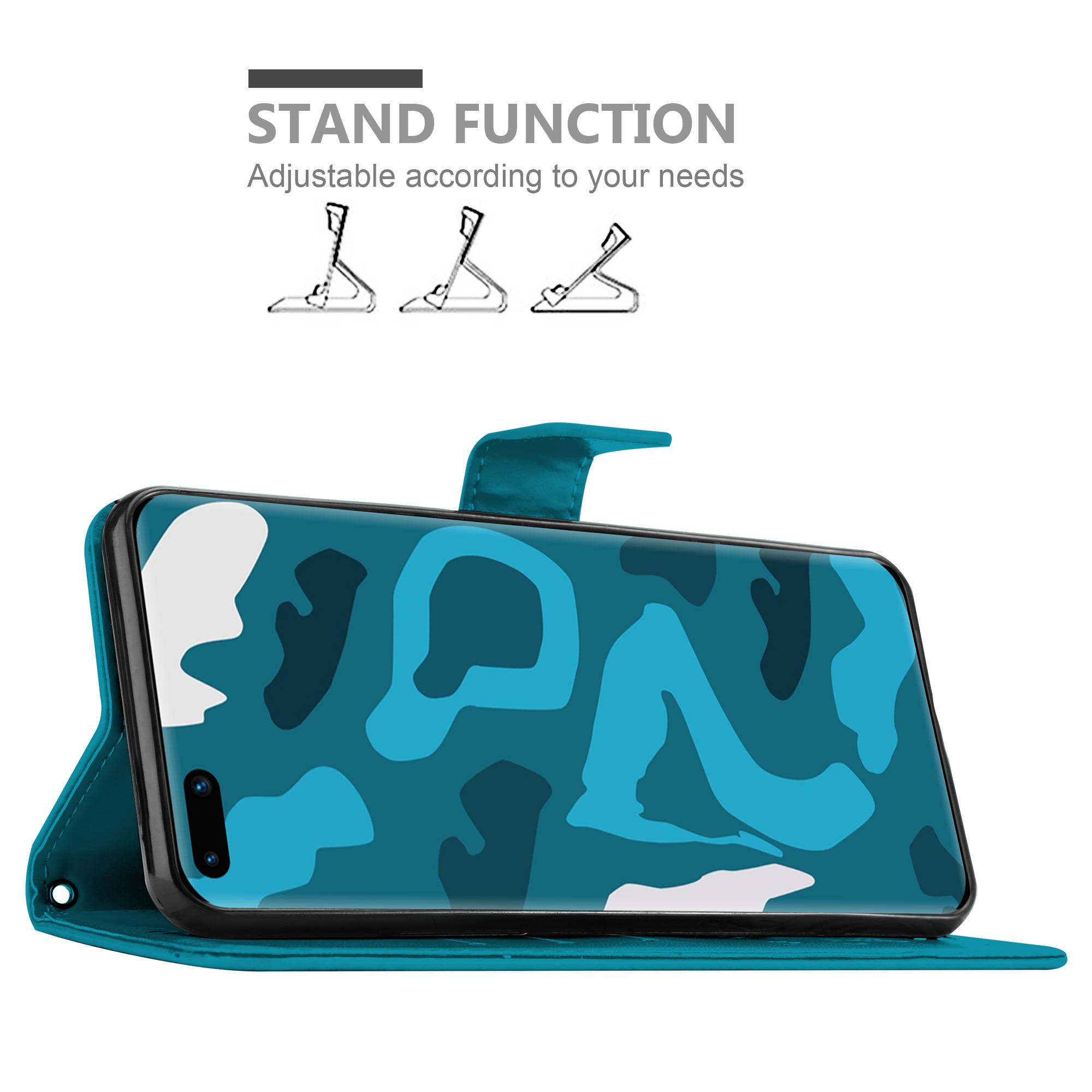 Cadorabo Hülle für Huawei P40 Schutz Hülle in Blau Schutzhülle Handy Hülle Etui Case Blumen Flower