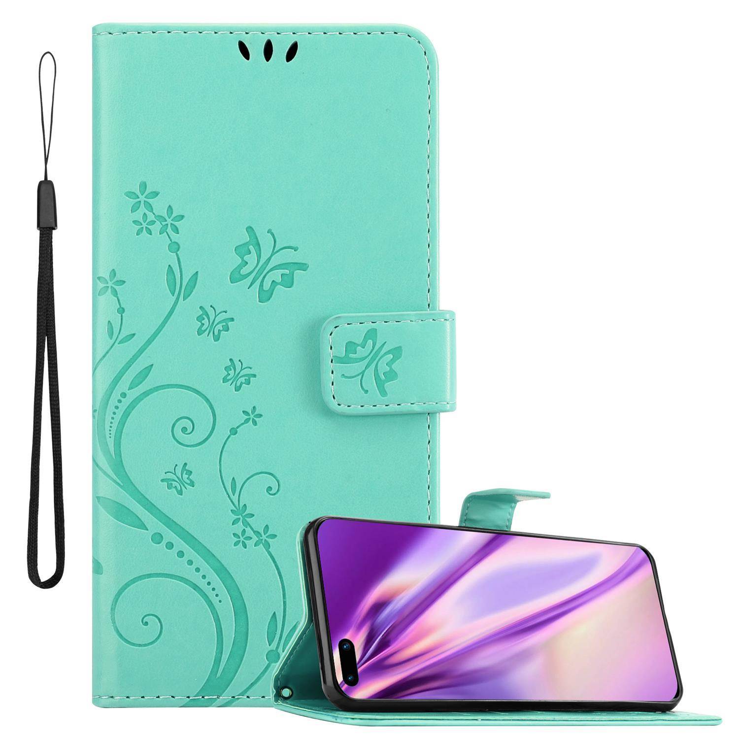 Cadorabo Hülle für Huawei P40 Schutz Hülle in Türkis Schutzhülle Handy Hülle Etui Case Blumen Flower