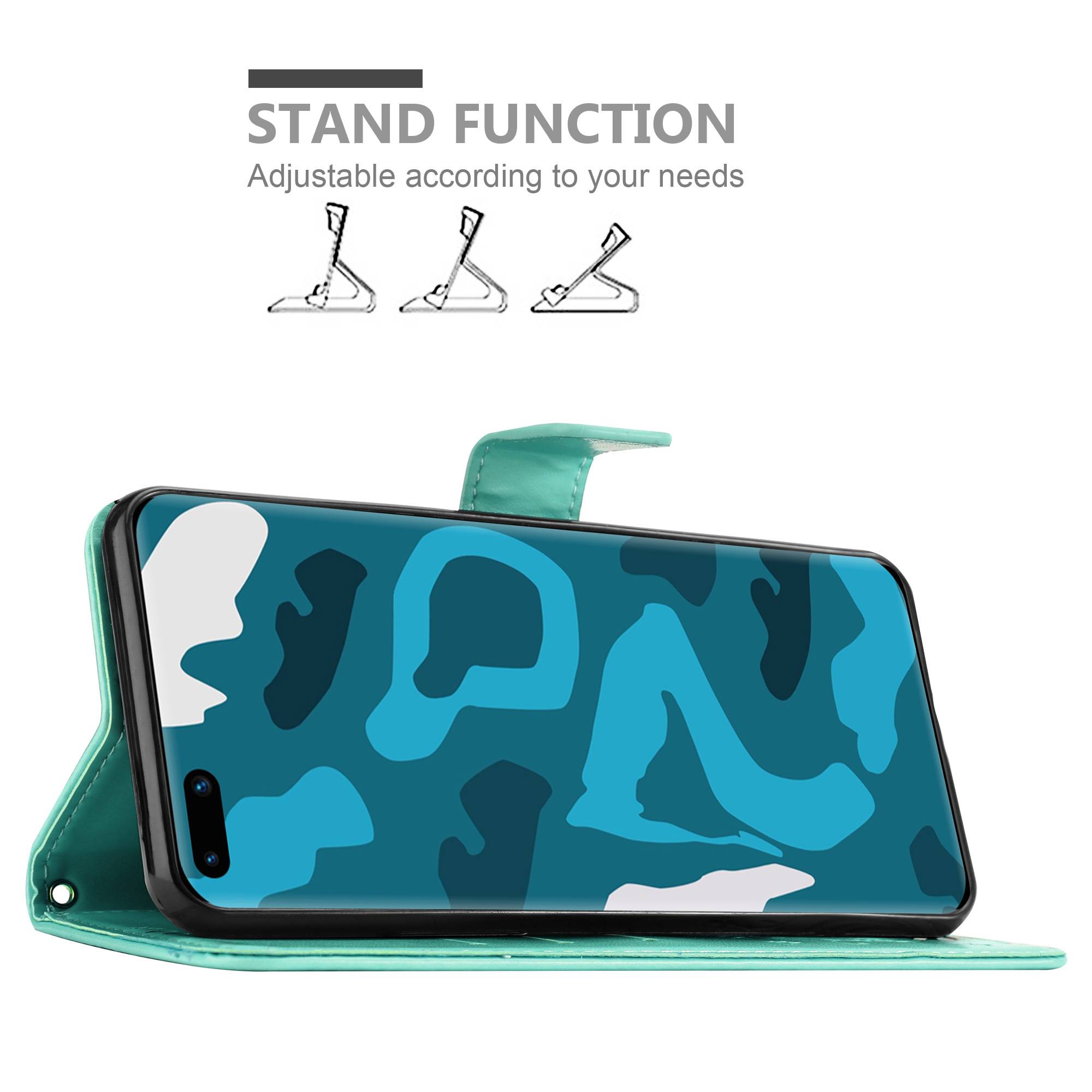 Cadorabo Hülle für Huawei P40 Schutz Hülle in Türkis Schutzhülle Handy Hülle Etui Case Blumen Flower