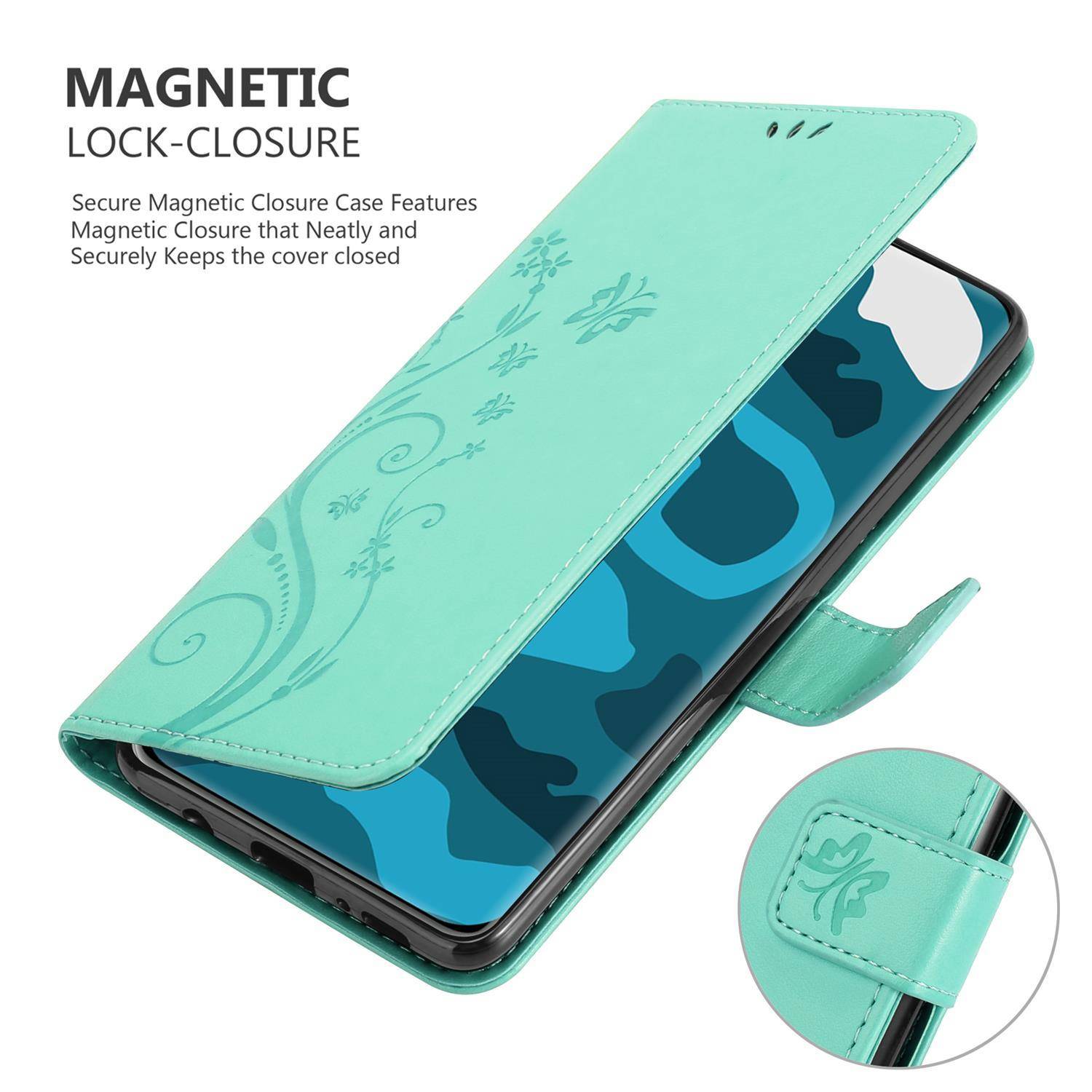 Cadorabo Hülle für Huawei P40 Schutz Hülle in Türkis Schutzhülle Handy Hülle Etui Case Blumen Flower