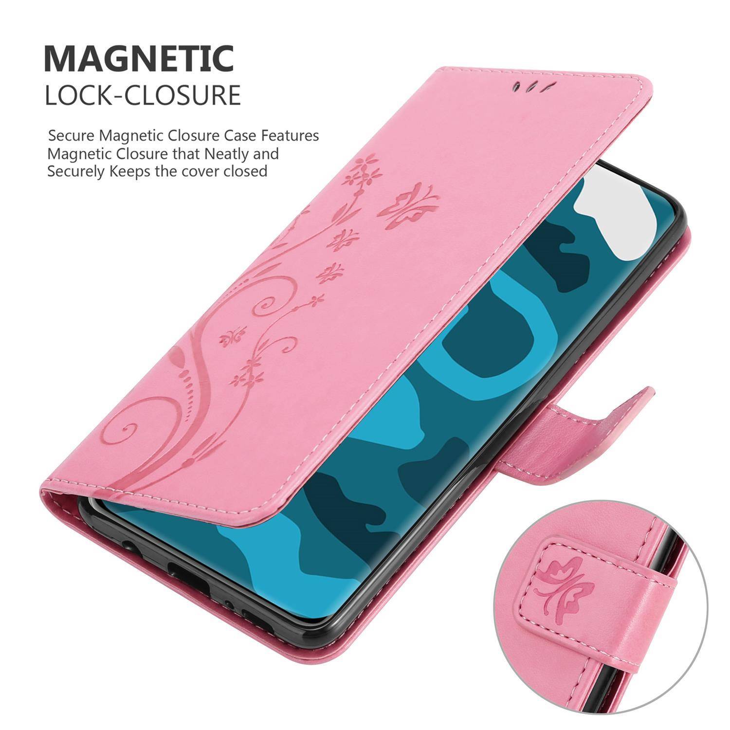 Cadorabo Hülle für Huawei P40 Schutz Hülle in Rosa Schutzhülle Handy Hülle Etui Case Blumen Flower