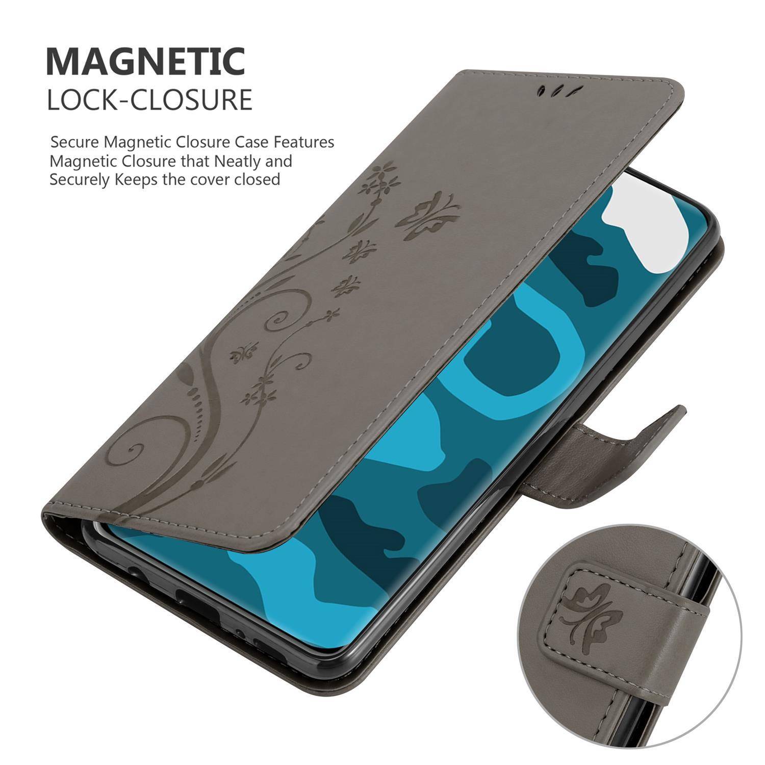 Cadorabo Hülle für Huawei P40 PRO / P40 PRO+ Schutz Hülle in Grau Schutzhülle Handy Hülle Etui Case Blumen Flower