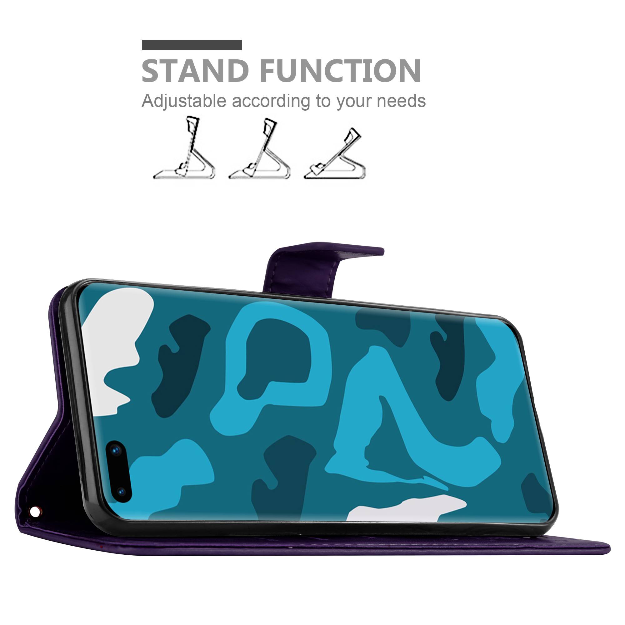 Cadorabo Hülle für Huawei P40 PRO / P40 PRO+ Schutz Hülle in Lila Schutzhülle Handy Hülle Etui Case Blumen Flower