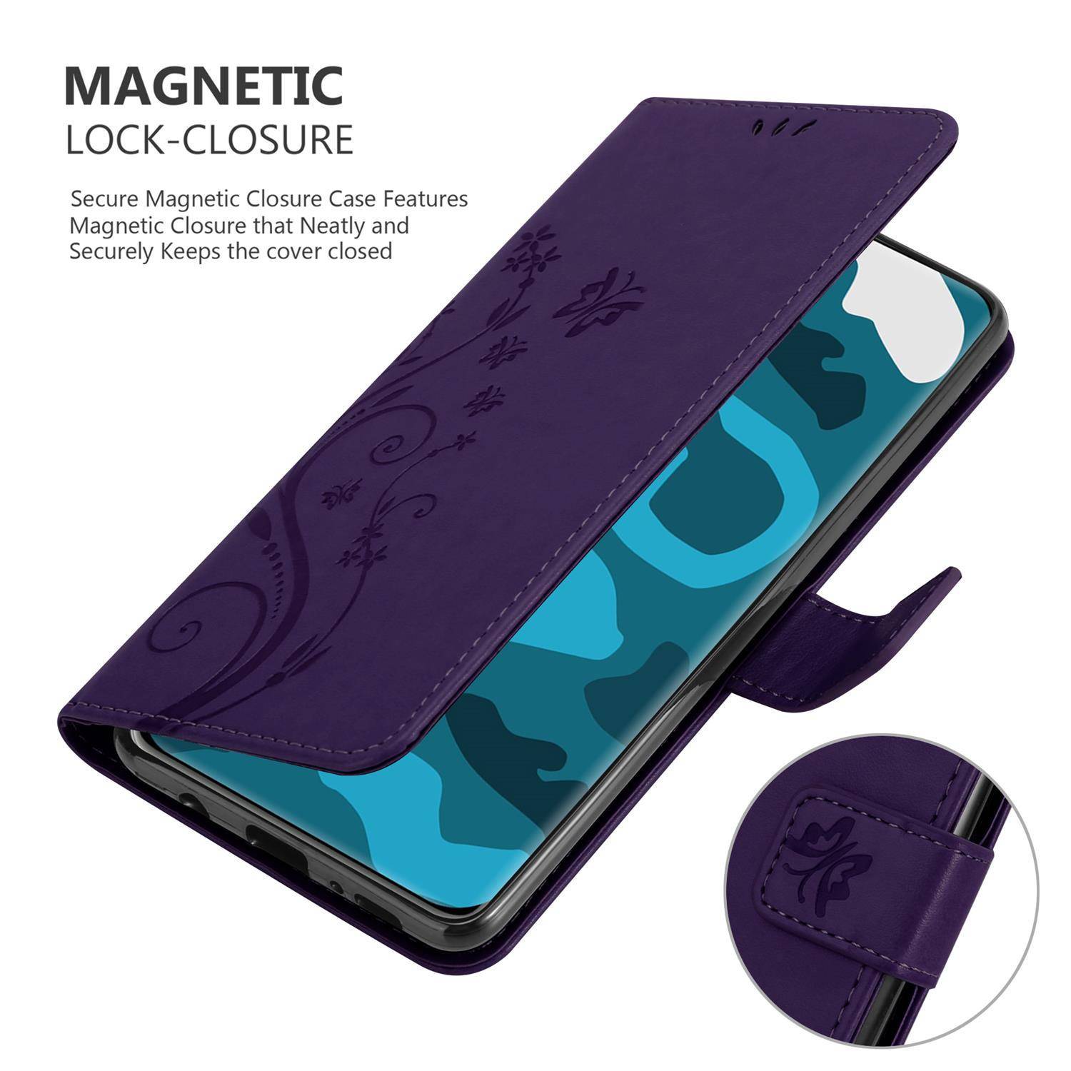 Cadorabo Hülle für Huawei P40 PRO / P40 PRO+ Schutz Hülle in Lila Schutzhülle Handy Hülle Etui Case Blumen Flower